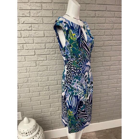 Connected Apparel Women Sleeveless Multicolored Faux Wrap Sheath Dress Size 10 - Picture 4 of 10